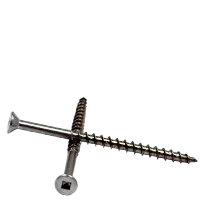 #6-9 x 1 5/8" (1 1/8" Thread Length) Deck Screws, Square Drive Flat Head (with 4 Nibs, Type 17), Coarse, Stainless Steel 18-8