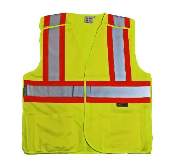 Proferred&reg; Reflective Vests, Class 2, 5 Point Breakaway, 2 Pockets, Yellow, Medium