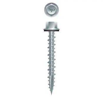 Unslotted Indented Hi-Hex Washer Head Pole Gripper Screws, Steel Strong Shield Coated finish, #10-14 x 2 1/2", Hi-Hex Washer Head w/ Washer