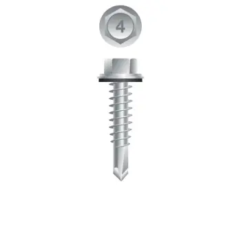 #10-16 x 1 1/4" Unslotted Indented Hex Washer Head Screws, Stainless Steel 410, Passivated & Waxed