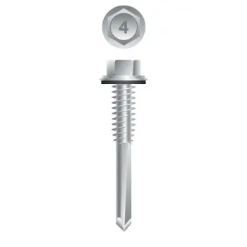 Unslotted Indented Hex Washer Head Screws, Passivated & Waxed finish, #12-24 x 1 1/4", Hex Washer Head w/Washer