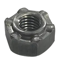 1/4-20 Hex Weld Nuts, Coarse, Long Pilot, 6 Projections, Steel, Plain, 9417130