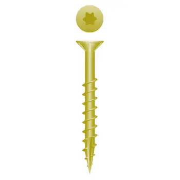 Star Drive Flat Head Screws, Yellow Zinc Plated finish, #10 x 3 1/2", Flat Head w/Nibs