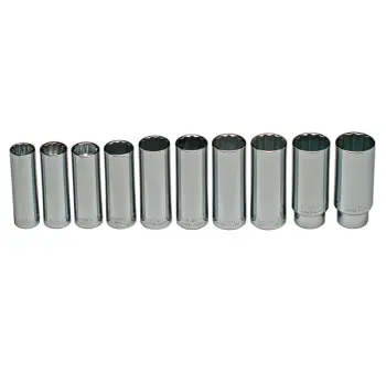 10 Piece 1/2" Drive WRT Deep Socket Set (12 Point), USA